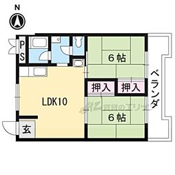 エバー・グリーン宇治弐番館 2LDKの間取図画像