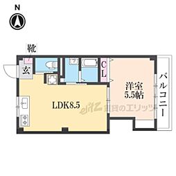 咲花ヴィラA棟 1DKの間取図画像