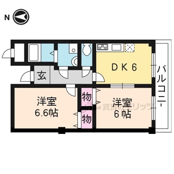 京都府京都市右京区西京極新明町(賃貸マンション2DK・4階・42.48㎡)の写真 その2