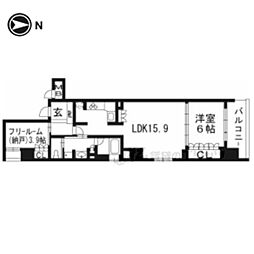リーガル京都烏丸東 1LDKの間取図画像