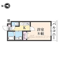 グランディール円町 1Kの間取図画像