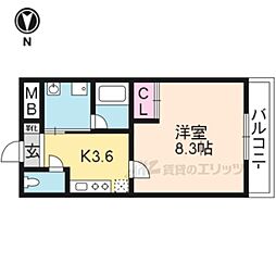 Ascott五条 1Kの間取図画像