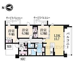 シエリア京都二条 3LDKの間取図画像
