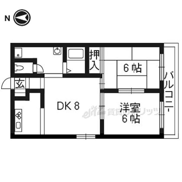 京都府京都市上京区牡丹鉾町(賃貸マンション2DK・4階・42.12㎡)の写真 その2