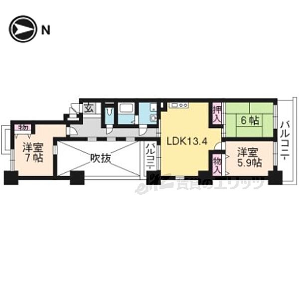 京都府京都市上京区中立売通千本東入丹波屋町(賃貸マンション3LDK・3階・71.23㎡)の写真 その2