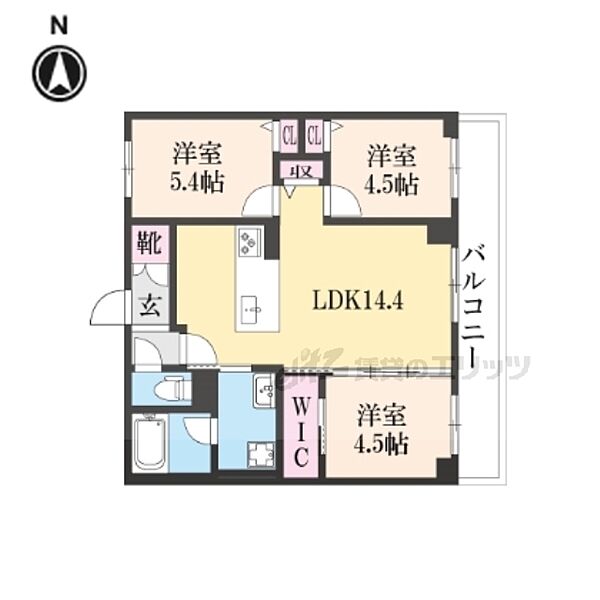 京都府京都市右京区西京極郡醍醐田町(賃貸マンション3LDK・3階・64.05㎡)の写真 その2