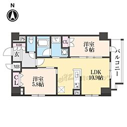 ジオエント四条大宮 604 6階2LDKの間取り