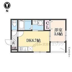 ハーモニーテラス太秦安井車道町 1DKの間取図画像