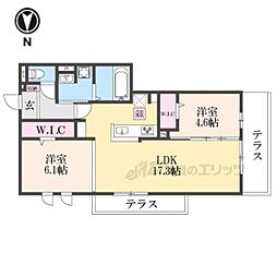 リベルテ四条梅津 2LDKの間取図画像
