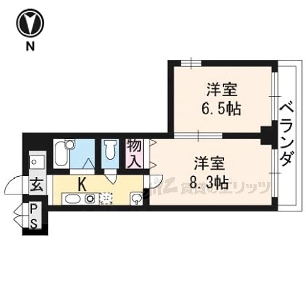 源田ビル 301｜京都府京都市上京区中立売通堀川東入ル東橋詰町(賃貸マンション2K・3階・34.75㎡)の写真 その2