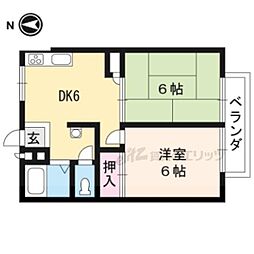 ラフィネ北白川B 2DKの間取図画像