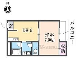 レジデンスヤマモト2 1DKの間取図画像
