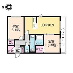 グリナージュ岩倉A 2LDKの間取図画像