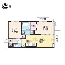 D-ROOM一乗寺 2LDKの間取図画像