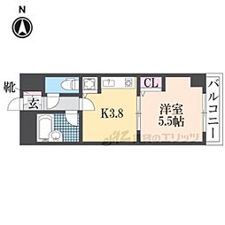 ライオンズマンション五条大宮第2 1Kの間取図画像