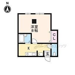 JR山陰本線 円町駅 徒歩8分の賃貸マンション 2階1Kの間取り