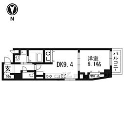 阪急京都本線 西京極駅 徒歩25分の賃貸マンション 6階1DKの間取り
