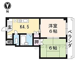 カサミエーヌ紫野 2Kの間取図画像