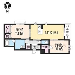 シャーメゾンCaespes・A小野堀 2LDKの間取図画像