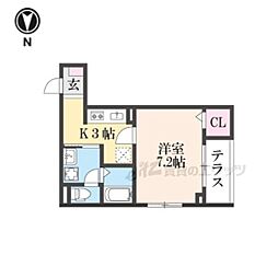ヒカルサ京都梅津 1Kの間取図画像