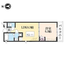 プルミエール鹿王院 1LDKの間取図画像