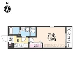 YUMARIN7百万遍 1Kの間取図画像