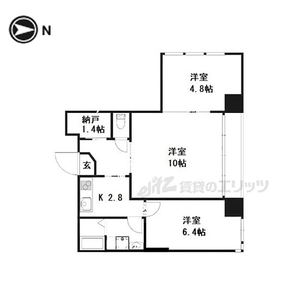 京都府京都市上京区中立売通堀川東入東橋詰町(賃貸マンション3K・2階・54.55㎡)の写真 その2