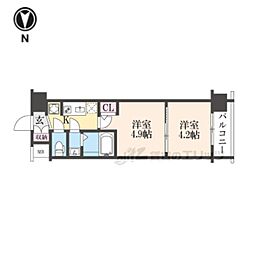 京都市上京区革堂前之町マンション 2Kの間取図画像