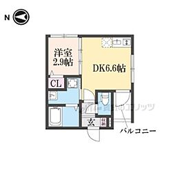 ハーモニーテラス太秦安井車道町 1DKの間取図画像