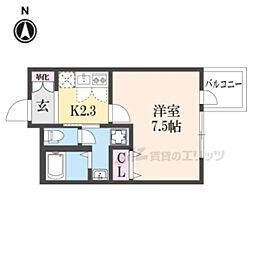 WELLSQUARE京都西陣WEST 1Kの間取図画像