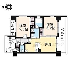 エステムプラザ京都御所ノ内レギア 2DKの間取図画像