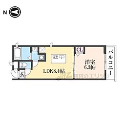 プルミエール鹿王院 1LDKの間取図画像