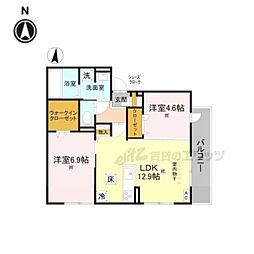 GRAMM松室吾田神町C 2LDKの間取図画像