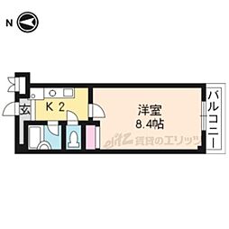 グランブルー 1Kの間取図画像