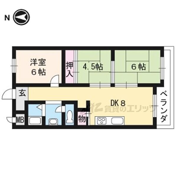 サンコーポ安井 2-E｜京都府向日市物集女町燈篭前(賃貸マンション3DK・2階・56.00㎡)の写真 その2