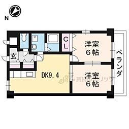 クレアール弐番館 2DKの間取図画像