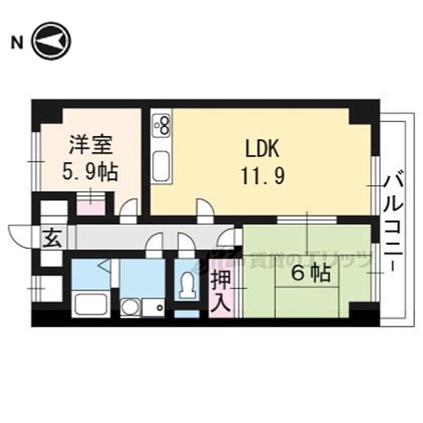 シャン・デ・リ 105｜京都府京都市伏見区深草野手町(賃貸マンション2LDK・1階・54.01㎡)の写真 その2