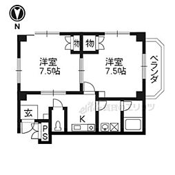 ジュネス四条大宮 2Kの間取図画像