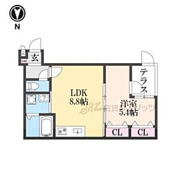 グランツ東福寺 1LDKの間取図画像