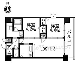 プレサンスTHEKYOTO華苑 2LDKの間取図画像
