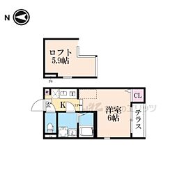 ハーモニーテラス深草僧坊町 1Kの間取図画像