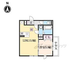 D-ROOM深草小久保町C 1LDKの間取図画像
