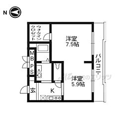 サンガーデン・山科 1LDKの間取図画像