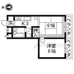 白水荘 2Kの間取図画像
