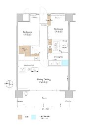 ウメキタテラス 2LDKの間取図画像