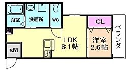 リアコート高井田中央EAST 1LDKの間取図画像