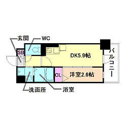 セルン新町 1DKの間取図画像