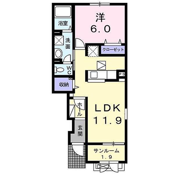 ベルサファイア ｜新潟県新潟市西区ときめき西4丁目(賃貸アパート1LDK・1階・46.35㎡)の写真 その2