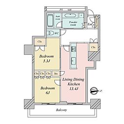 阿波座ライズタワーズフラッグ46 2LDKの間取図画像