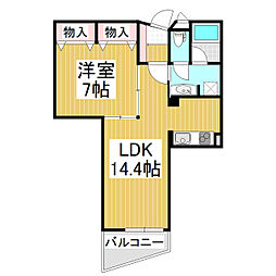 グランコート東和・安曇野　A棟 1階1LDKの間取り